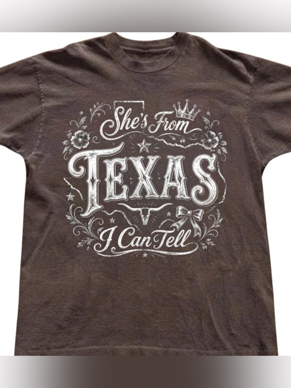 Women's 'She's From Texas I Can Tell' Graphic Shirt - Brown